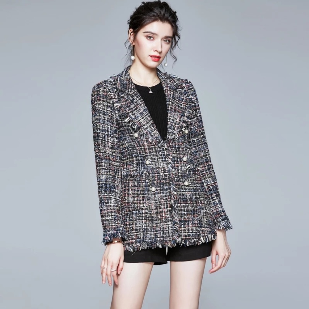 FINAL SALE! Rainbow tweed blazer w/ pearl buttons - Picture 2 of 15